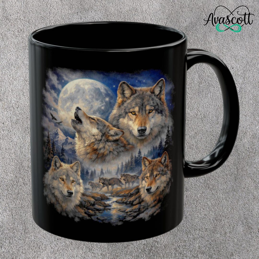 Wolf Pack Mug, Howling Wolf at Full Moon Coffee Cup, Nature Lover ...
