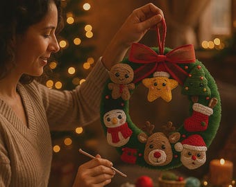 Ghirlanda natalizia fatta a mano all'uncinetto: decorazioni natalizie in amigurumi
