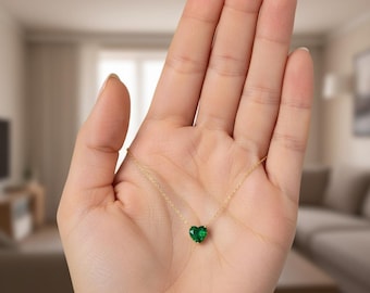 Lab Emerald Heart Necklace: Gold-Plated Pendant, Romantic Jewelry