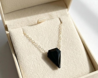 Black Tourmaline Necklace, Dainty Faceted Crystal Pendant, Protection Jewelry