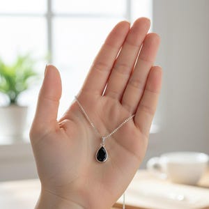 Black Tourmaline Teardrop Necklace: Faceted Gemstone, Protection Stone