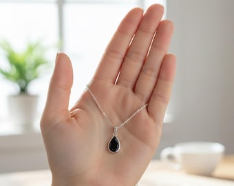 Black Tourmaline Teardrop Necklace: Faceted Gemstone, Protection Stone