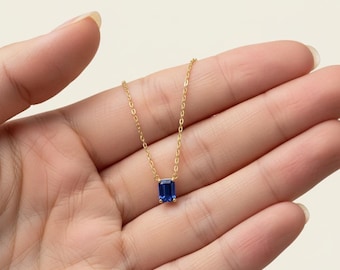 Lab Sapphire Necklace: Gold Plated Pendant, Royal Blue Gemstone