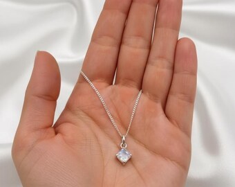 Moonstone Pendant Necklace, 12 mm Crystal Jewelry, June Birthstone Necklace for Intuition & Emotional Healing