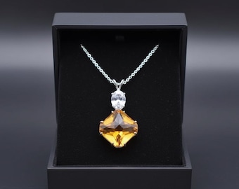 Lab Citrine Necklace: Golden Crystal Pendant with Lab Diamond