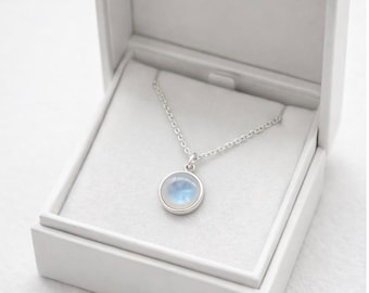 Dainty Moonstone Pendant Necklace, Silver Bezel, Elegant Gift