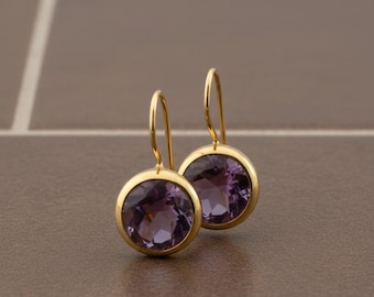 Amethyst Earrings 15mm • Gold Plated • February Birthstone Earrings • Healing Crystal Jewelry