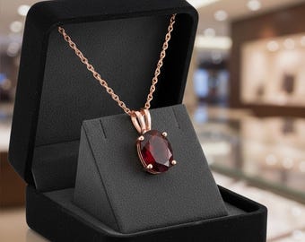 Rose Gold Finish Lab Garnet Pendant Necklace - January Birthstone