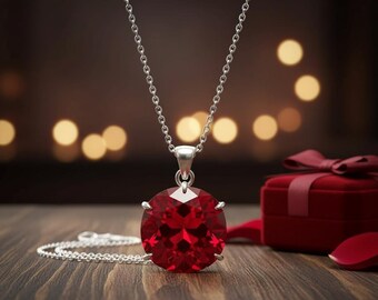Lab Garnet Necklace: Deep Red Round-Cut January Birthstone
