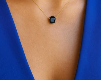 Raw Black Tourmaline Necklace: Gold Chain, Minimalist Healing Crystal