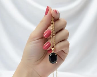 Elegant Black Tourmaline Pendant Necklace, Gold Finish Jewelry, Protection Stone Necklace, Gift for Her