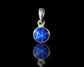Blue Star Sapphire Pendant Necklace, 8 mm Gemstone Jewelry, Healing Crystal Necklace for Wisdom & Protection