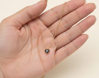Dainty Black Tourmaline Heart Pendant, Gold-Plated Necklace