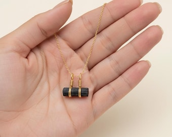 Handmade Raw Black Tourmaline Gold Necklace - EMF Protection