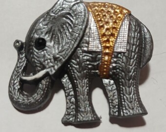 Handpainted Clay Elephant Pin: Metallic Pewter-Look Tie Tack