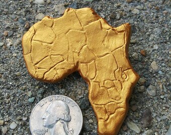 Gold Africa Brooch: Paper Clay Continent Pin