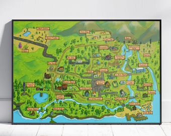 Stardew Valley Map Poster | Valley Locations Wall Art |  Game Print