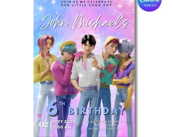 Kpop Demon Hunters Saja Boys Birthday Invitation Demon Hunter Boy Band Invite Editable Canva Template Kpop Party Favor Soda Pop Boy Birthday