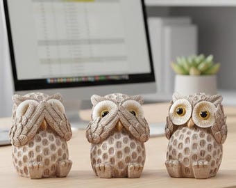 Figuras de búho de 3 piezas, esculturas de animales únicas, decoración elegante para el hogar y la oficina.