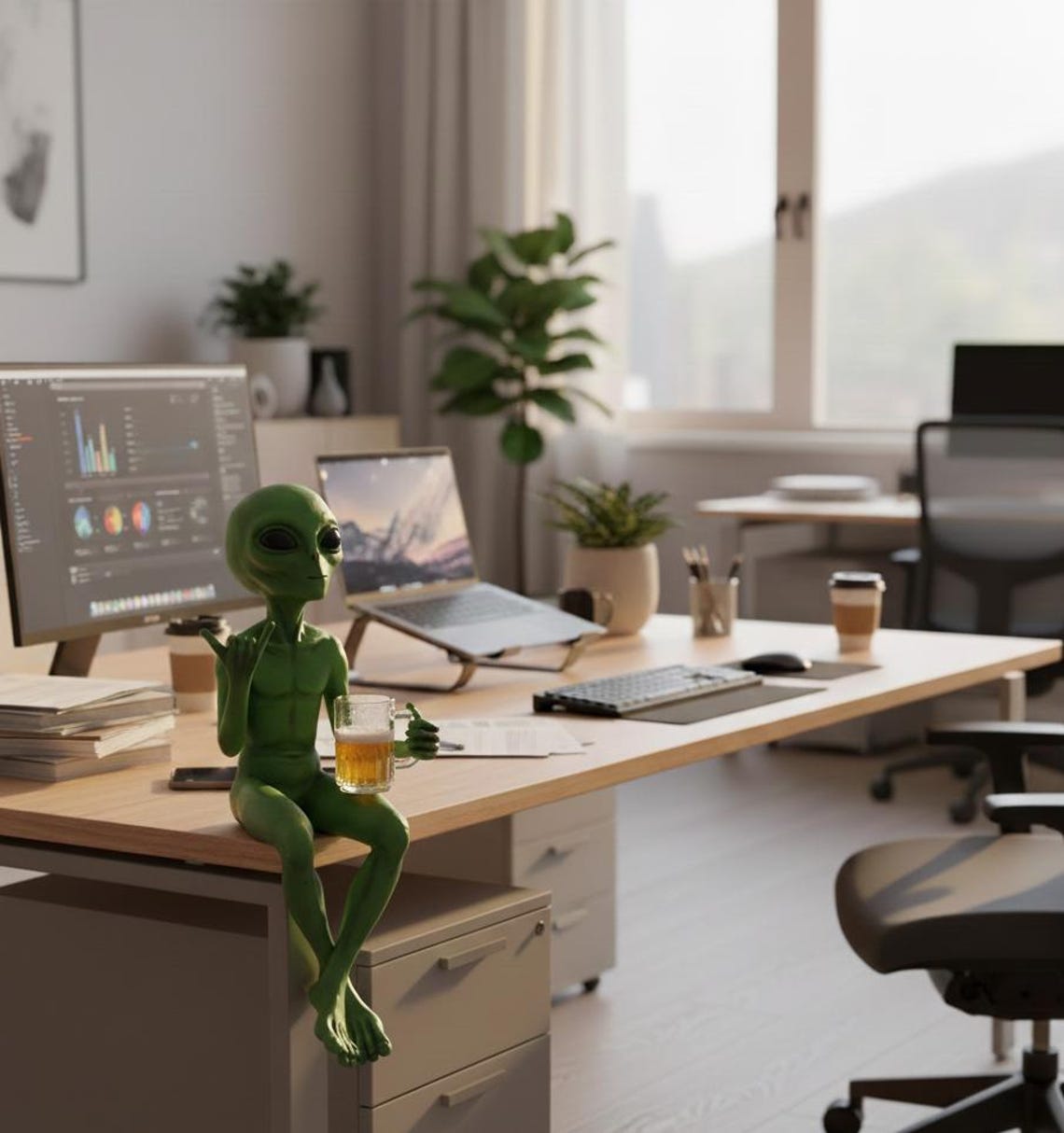 Alien Drinking Beer Figurine, Unique Desk Decor, Office or Home ...
