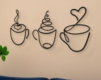 Moderne Metall Kaffeetasse Wandkunst | Line Art Set