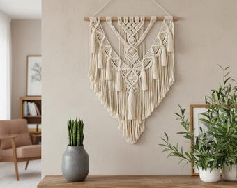 Large Macrame Wall Hanging: Boho Woven Cotton Tapestry