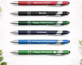 Personalised Soft Touch Ballpoint Pens | Custom Name, Text, Emoji Engraving (Black Ink)