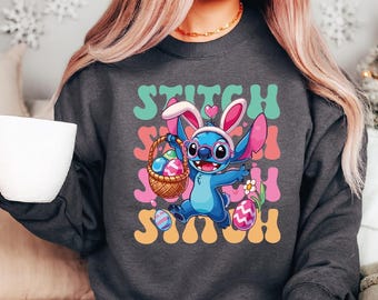 Easter Stitch Sweatshirt, Cute Bunny Stitch Easter Sweatshirt ,Stitch Bunny Ears Sweater, Stitch Lover Gift Sweater, Stitch Fan Sweater