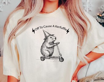 Off To Cause A Kerfuffle Comfort Colors Shirt, Funny Groundhog Scooter Shirt, Silly Animal Mental Health Shirt Adult Humor Sarcastic Shirt