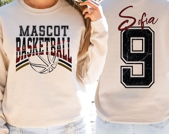 Custom Mascot Basketball Sweatshirt, Personalized Basketball Sweatshirt, Basketball School Team Sweater, Basketball Game Day Sweater BP