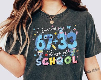 Disney 100 Days Of School Comfort Colors Shirt, Stitch Lover Gift Shirt, Stitch School Shirt, Stitch Back To School Tee, Stitch Teacher Tee