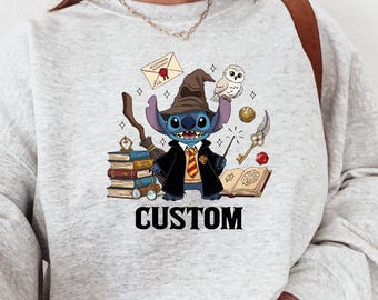 Custom Wizard Stitch Sweatshirt, Stitch Lover Gift Sweatshirt, Magic School Stitch Sweater, Disney Lover Sweater, Stitch Lover Gift Sweater