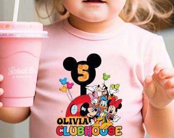 Custom Mickey Clubhouse Birthday Shirt, Kids Birthday Party Shirt, Disney Clubhouse Birthday Girl Shirt, Custom Disney Age Birthday Shirt