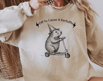Off To Cause A Kerfuffle Comfort Colors Sweatshirt, Funny Groundhog Scooter Hoodie, Silly Animal Mental Health Hoodie Adult Humor Sarcastic