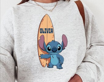 Custom Stitch Surf Sweatshirt, Stitch Summer Family Trip Sweatshirt, Personalized Beach Disney Sweater, Custom Disney Beach Sweater