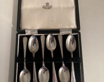 6 dessert spoons, spoons, silver