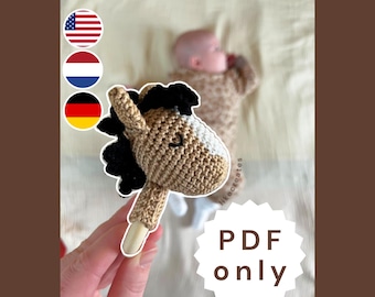 Patrón de ganchillo para sonajero de caballo amigurumi, instrucciones paso a paso para sonajero de caballo, regalo DIY para bebé, juguetes de ganchillo para bebé, caballo y poni de ganchillo