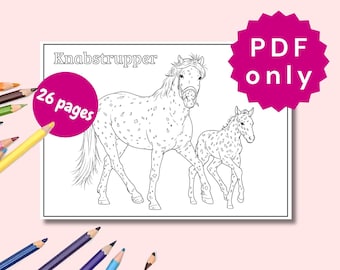 Páginas para colorear de razas de caballos, alfabeto, páginas educativas para colorear, diferentes razas de caballos para colorear, para niños y adultos.