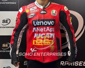 Handgefertigte Ducati Rote Lederjacke: Vintage 90er Jahre Motorrad Bikerjacke
