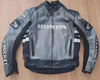 Handgefertigte schwarze Leder Motorradjacke / Herren Hondon Racing Antique Style