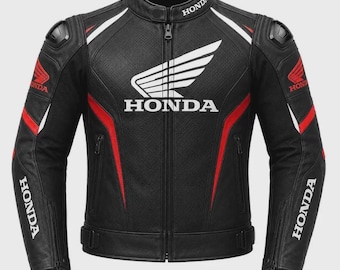 Kundenspezifische HONDA Motorrad-Lederjacke - Schwarz-Rote Biker-Schutzpanzerung, MotoGP-Stil