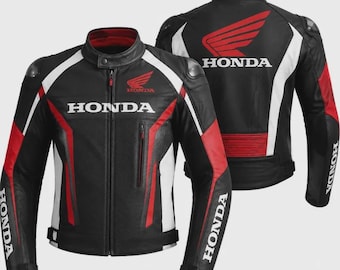 HONON Racing Lederjacke Herren Weiße, Schwarze und Rote Biker Motorradjacke aus Rindsleder