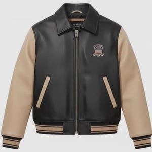 Chaqueta bomber estilo universitario Avirex para hombre, estilo American Flight USA, chaqueta de motociclista de cuero genuino de vaca, ropa urbana, regalo de Navidad imagen 1