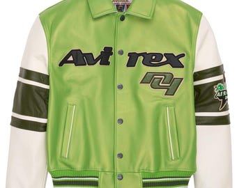 Giacca Avirex All Star in pelle di vacchetta verde da uomo fatta a mano