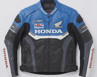 HONDA CBR Leder Motorradjacke: Blau & Schwarz, voll gepanzert