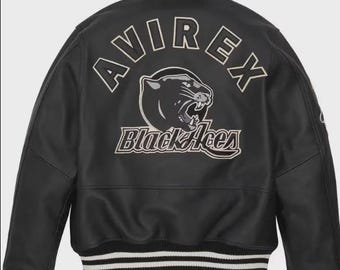 Handmade Men's Cowhide Leather Avirex Jacket: Lion Ace Design