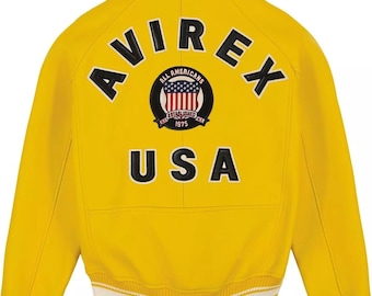 Handmade Yellow Cowhide Leather Avirex Jacket: USA Iconic Style