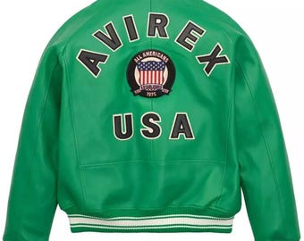 Giacca Avirex in pelle di vacchetta verde fatta a mano: stile USA da uomo