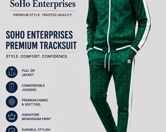 Herren Grünes Monogramm Trainingsanzug | Designer Streetwear Set