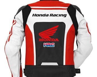 Ręcznie robiona skórzana kurtka wyścigowa Honda: skóra bydlęca, sprzęt motocyklowy MotoGP